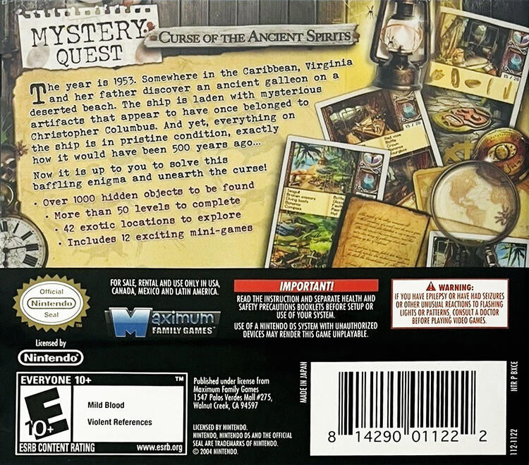 Mystery Quest: Curse of the Ancient Spirits (Complete) (used)
