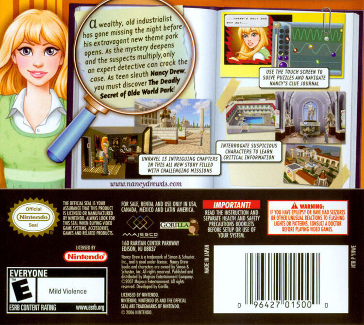 Nancy Drew The Deadly Secret of Olde World Park (Complete) (used)