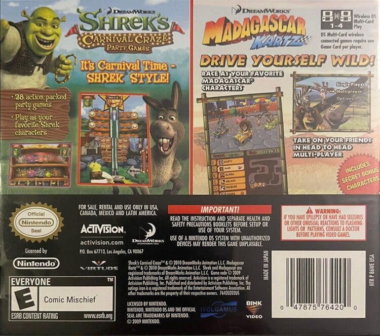 Shrek's Carnival Craze & Madagascar Kartz (Complete) (used)