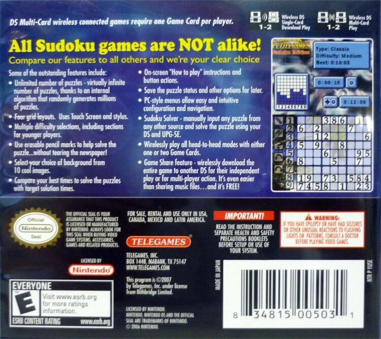 Ultimate Puzzle Games Sudoku Edition (Complete) (used)